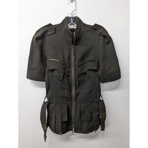 Byron Lars Beauty Mark Women's Military Jacket Shirt Zip Up Short Sleeves Size 4